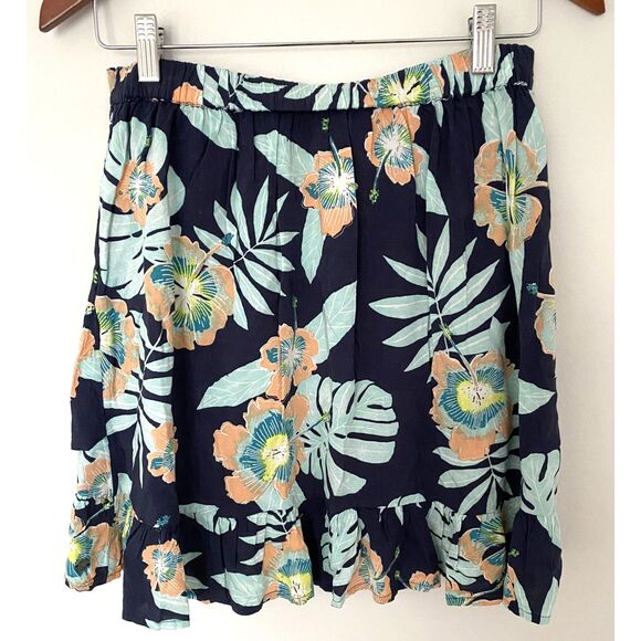 Roxy Face to Love Ruffle Mini Skirt Tropical Leaf Print Flirty Wrap Feminine M - Picture 2 of 11